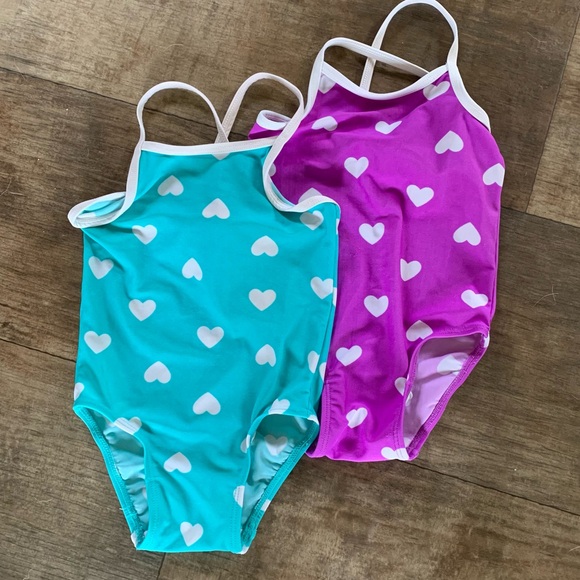 Old Navy Other - 2 old navy hearts one piece swimsuits aqua and purple